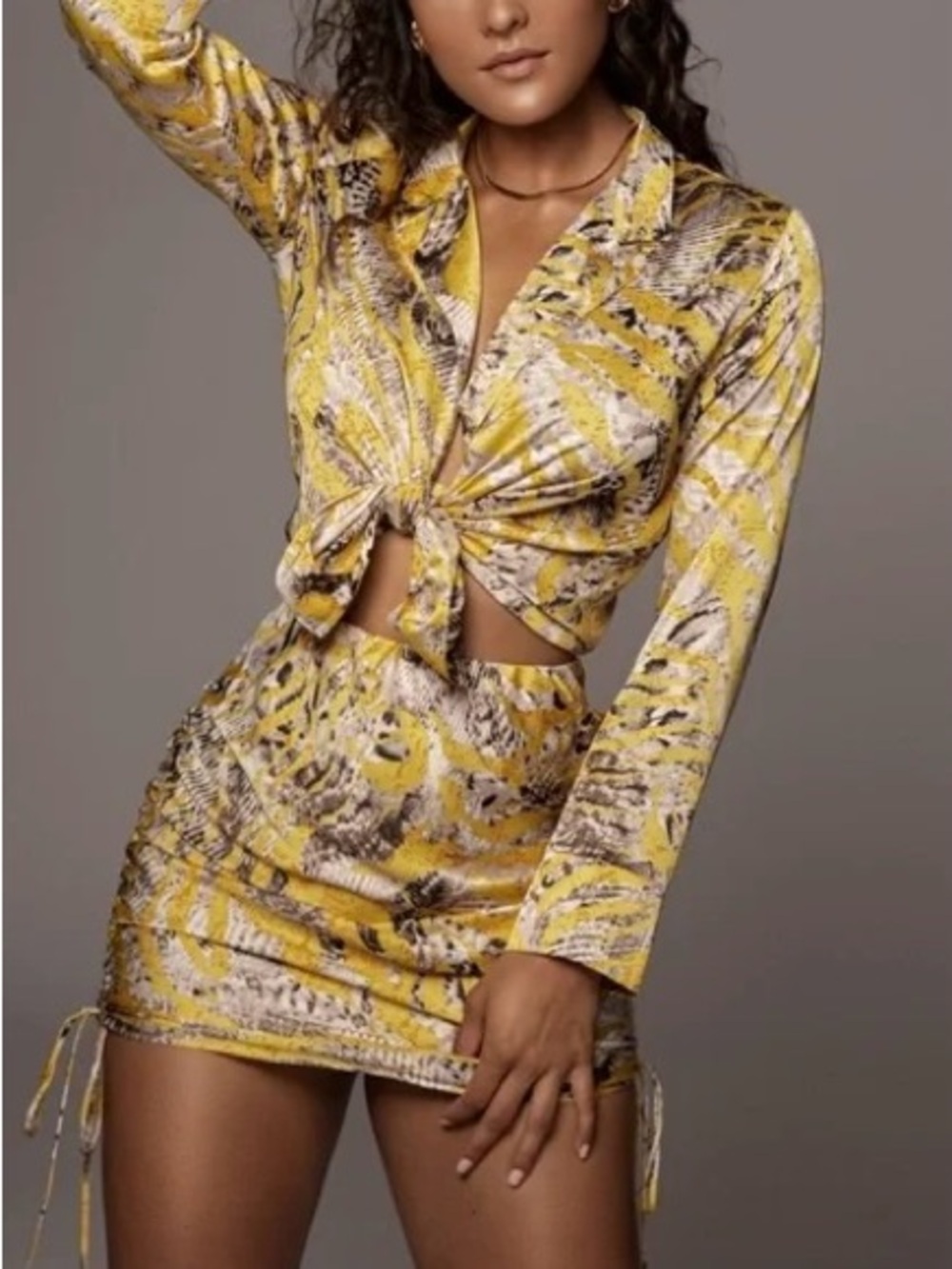 AKIRA Yellow Black Cream Animal Print Two-Piece Set